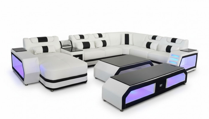 U-vormige moderne luxe woonlandschap bankstel hoekbank U-vorm bank kunstleer wit