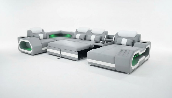 Grijs Nieuw Bank U-vormige Stoffen Bankstel Woonlandschap Ontwerp Modern Leren Bankstellen