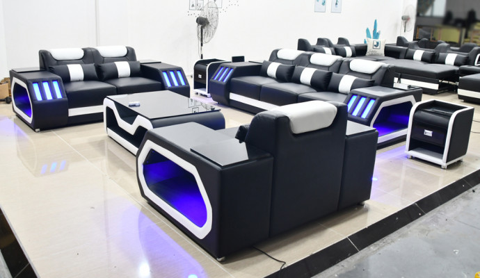 Sofaset 3+2+1-zits bankstel met bijzettafelset, modern design 4-delige moderne.