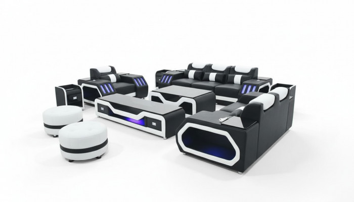 Sofaset 3+2+1-zits bankstel met bijzettafelset, modern design 4-delige moderne.