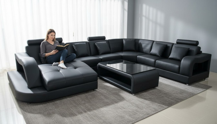 Bank Bank Bekleding Nieuwe Woonlandschap Ontwerp Hoekbank Lederen Bankstellen Sofa's U Vorm