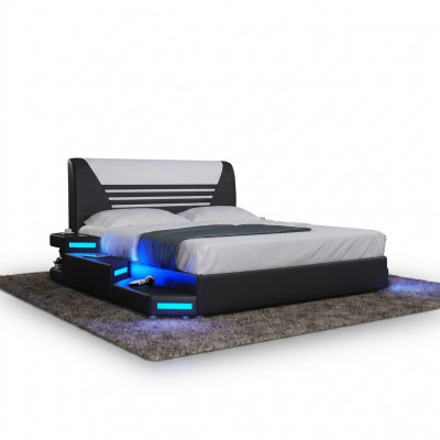 Bedden Stijlvolle design tweepersoonsbed meubels gestoffeerd leder Wit 180x200 NIEUW