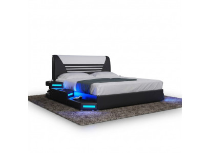 Bedden Stijlvolle design tweepersoonsbed meubels gestoffeerd leder Wit 180x200 NIEUW