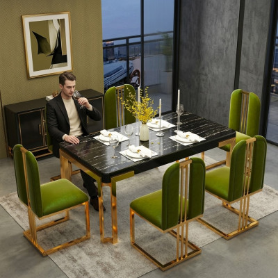 Luxe tafels Eettafel Moderne metalen eettafel Meubels Goud Roestvrij staal