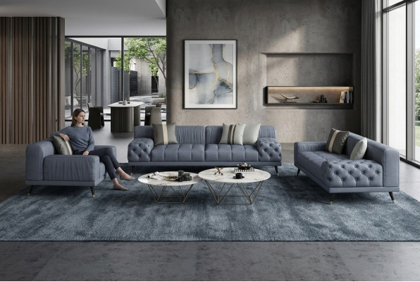 Luxe moderne bankstellen zithoek 3-zits banken gestoffeerde Chesterfield leder nieuw