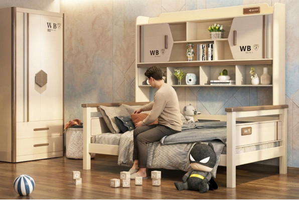 Kinderkamer 2-delige set hoogslaper kledingkast hoogglans tienerkamer meubels nieuw