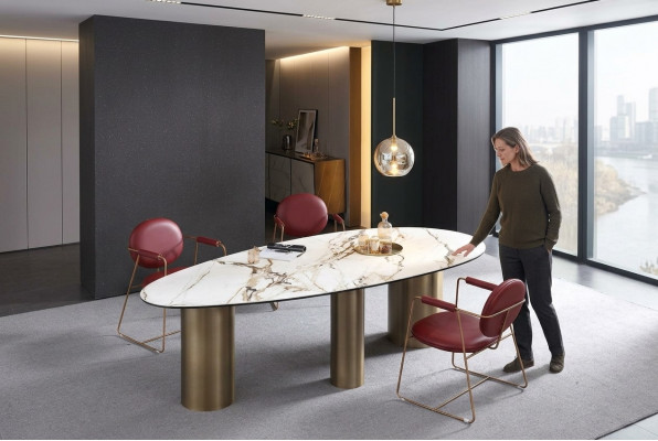 Eetkamer meubelen Roestvrij staal Ovaal Eettafel Tafel Ontwerp Tafels Luxe meubelen Rond Nieuw
