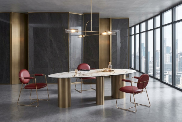 Eetkamer meubelen Roestvrij staal Ovaal Eettafel Tafel Ontwerp Tafels Luxe meubelen Rond Nieuw