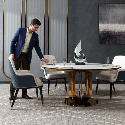 Luxe ronde tafel, ronde ontwerptafels, roestvrijstalen meubels, eettafel, eettafels nieuw