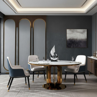 Luxe ronde tafel, ronde ontwerptafels, roestvrijstalen meubels, eettafel, eettafels nieuw