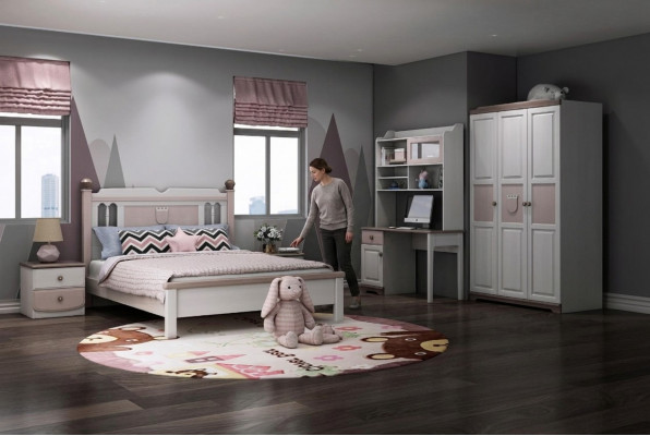 Compleet jeugdkamer kinderkamerset bed kledingkast ladekast wit 5-delig nieuw