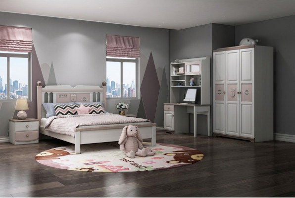 Compleet jeugdkamer kinderkamerset bed kledingkast ladekast wit 5-delig nieuw