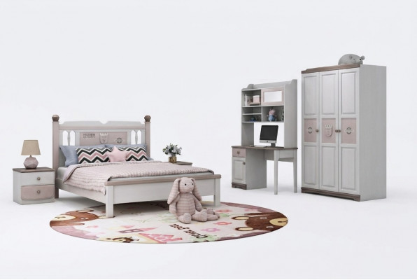 Compleet jeugdkamer kinderkamerset bed kledingkast ladekast wit 5-delig nieuw