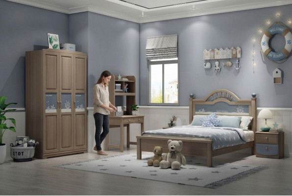 Jeugd kinderkamer set slaapkamer modern kast bed nachtkastje tafel 5-delig.