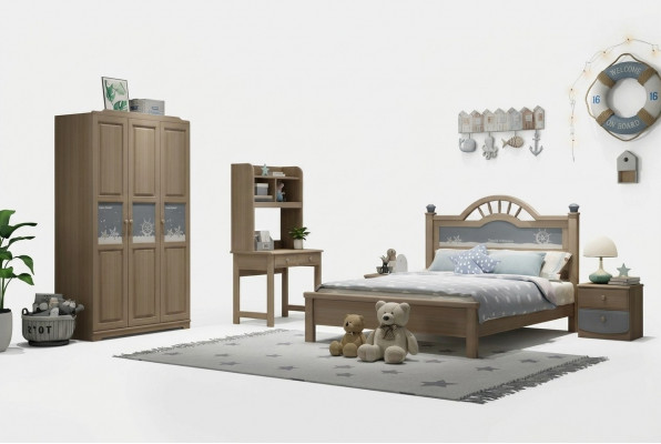 Jeugd kinderkamer set slaapkamer modern kast bed nachtkastje tafel 5-delig.