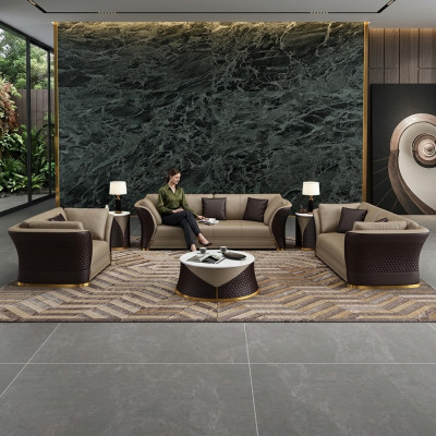 Zitbank 3+2+1-zits Ontwerp Beklede Bankstellen Leer Relax Moderne Nieuwe Bruin
