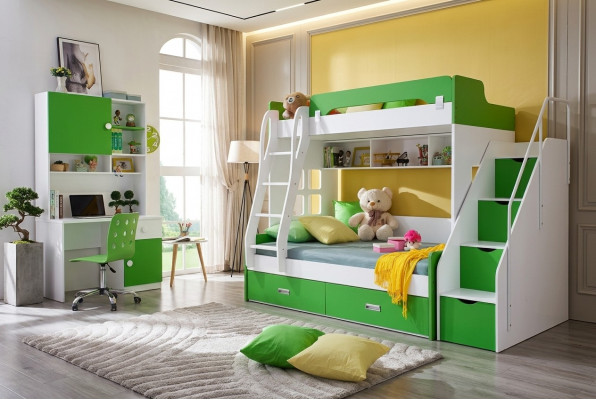 Jongerenbed bureau kast Groen NIEUW Jeugdkamer kinderkamer compleet set