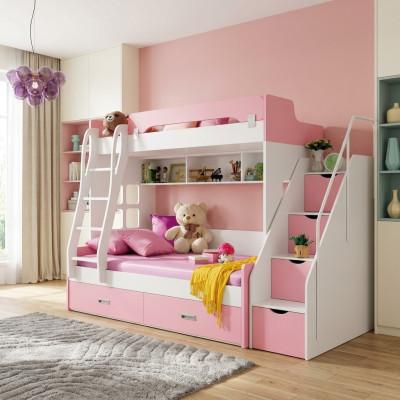 Jongerenbed Bedden Roze kinderbed stapelbed stapelbed houten meubelen hout Nieuw