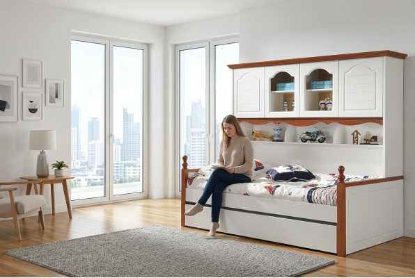 Bed kinderen jeugdkamer bedden hout slaapkamer wonen landhuis meubels nieuw