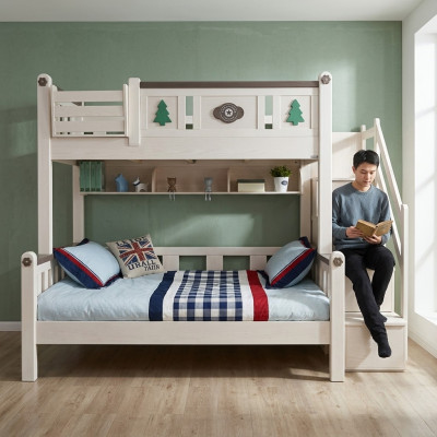 Moderne stapelbedden kinderen jongens meisjes ladder kledingkast hoog houten bed