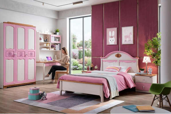Moderne kast commode tafel hout 5-delige slaapkamer jeugd kinderkamer set