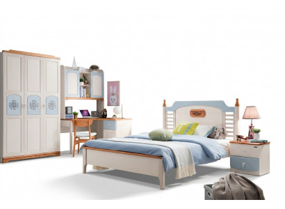 Slaapkamer set 5-delig. Bed 2x Nachtkastje Bureau Kinderbed Massief houten meubels