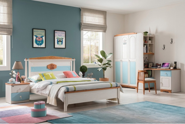 Compleet jeugdkamer kinderkamerset bed kledingkast ladekast 5-delig massief hout