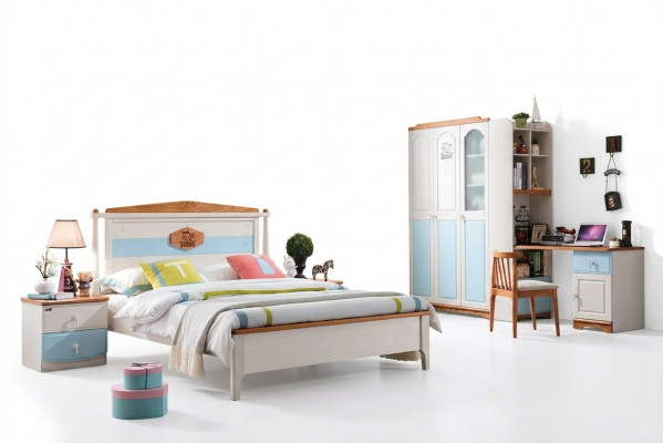 Compleet jeugdkamer kinderkamerset bed kledingkast ladekast 5-delig massief hout