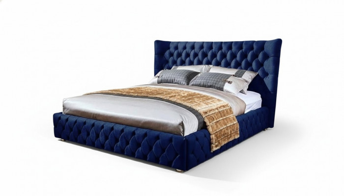 Bedden Chesterfield Desi180x200gn Dubbelbed Meubels Bekleding Textiel Blauw Bed Nieuw