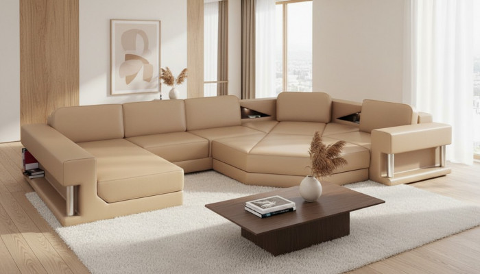 Woonlandschap Ontwerp Modern Bank Hoekbank Bank U-Vorm Leren Bank Bank Textiel Nieuw