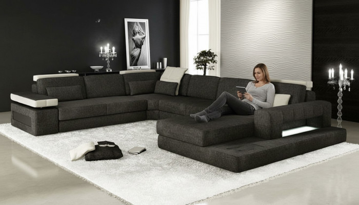 Woonlandschappen hoekbank bankstel stoflederen bekleding hoekbank U-vorm nieuw.