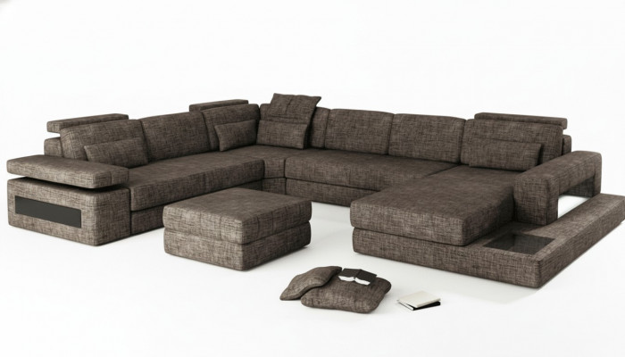 Hoekbank stof U-vorm bank design bekleding textiel hoek woonlandschap slaapfunctie