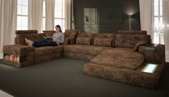 Hoekbank U-vorm Bank Ontwerp Stoffen Bekleding Nieuw Slaapfunctie Bankstel Stof.