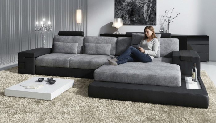 Hoekbank woonkamer L-vorm gestoffeerde bank textiel-leder design NIEUW modern