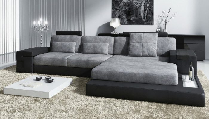 Hoekbank woonkamer L-vorm gestoffeerde bank textiel-leder design NIEUW modern
