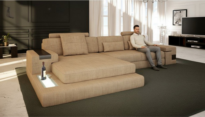 Ontwerp Modern Sofa Stof Bruin Hoekbank L Vorm Bank Woonlandschap Sofa Nieuw.