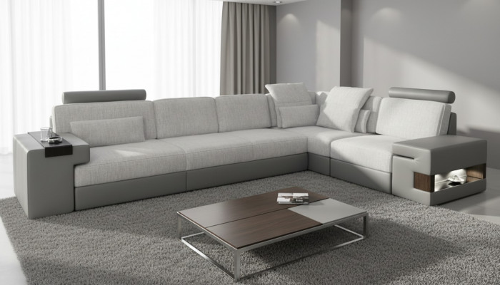 Ontwerp modern L-vormig bankstel Grijs NIEUW Bank Hoek Lederen woonkamer Bankstellen
