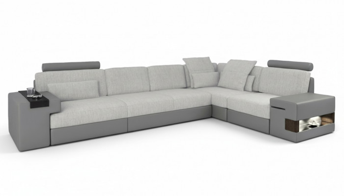 Ontwerp modern L-vormig bankstel Grijs NIEUW Bank Hoek Lederen woonkamer Bankstellen
