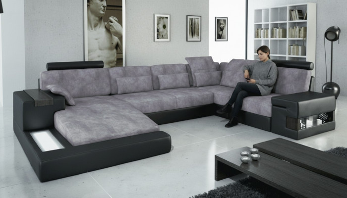 Ontwerper Modern Luxe Textiel Bankstel U-vorm Meubels met bedfunctie grijs NIEUW
