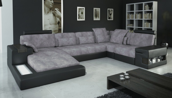 Ontwerper Modern Luxe Textiel Bankstel U-vorm Meubels met bedfunctie grijs NIEUW
