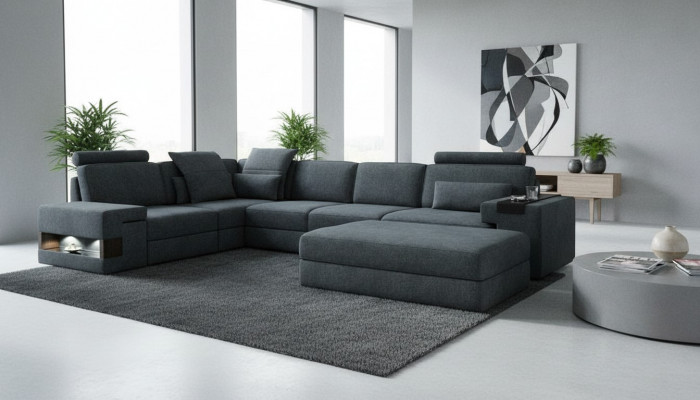 Design bank hoekbank met hocker gestoffeerde meubels woonkamer L-vorm modern luxe