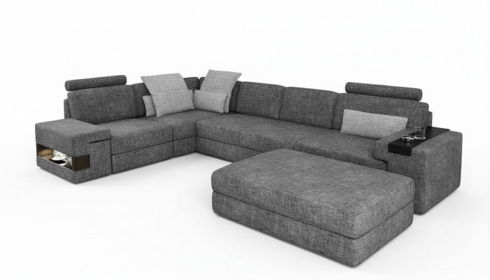 Woonkamer L-vorm modern elegant design bank hoekbank hocker meubels NIEUW