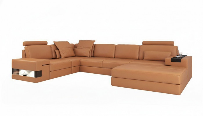 Moderne Luxe Hoekbank Set L-vormig Gestoffeerd Lederen Meubels Leren Bank