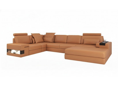 Moderne Luxe Hoekbank Set L-vormig Gestoffeerd Lederen Meubels Leren Bank