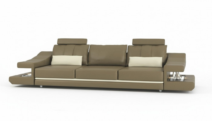 Moderne Designer Luxe bankstel 3-zits meubels gestoffeerd in bruin leer, grote banken.