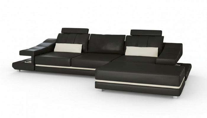 Moderne luxe design bank van leer, 3-zits met hocker voor in de woonkamer of kantoor, NIEUW.