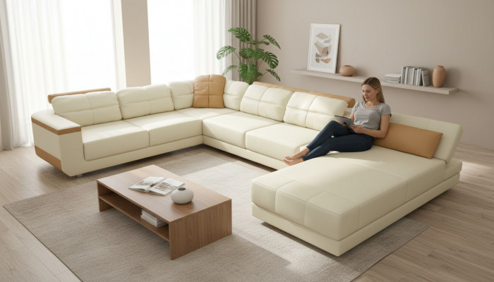 Ontwerper Lederen Stoffen Moderne Hoekbank U-vorm Woonkamer Design Bankstoffering