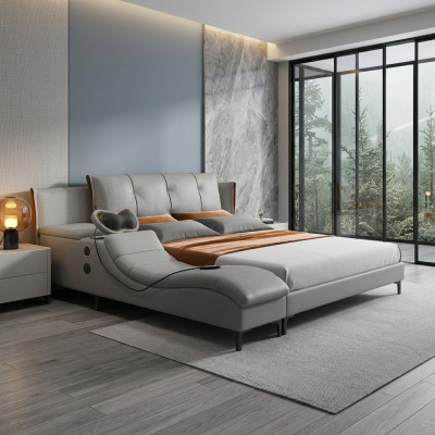 Multifunctioneel luxe ontwerp dubbel lederen bed gestoffeerd bed hotel geluid nieuw