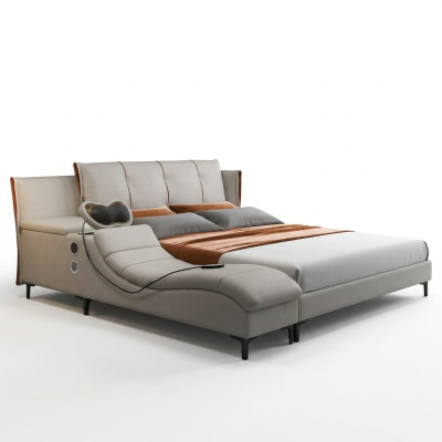 Multifunctioneel luxe ontwerp dubbel lederen bed gestoffeerd bed hotel geluid nieuw