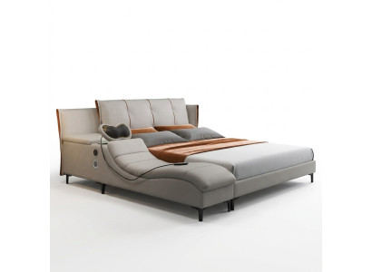 Multifunctioneel luxe ontwerp dubbel lederen bed gestoffeerd bed hotel geluid nieuw